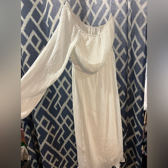 Lulus Always Loving You White Pleated One Shoulder Midi Dress Size L - Picture 4 of 9